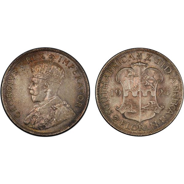 SOUTH AFRICA: George V, 1910-1936, AR florin, 1924, PCGS MS64 +