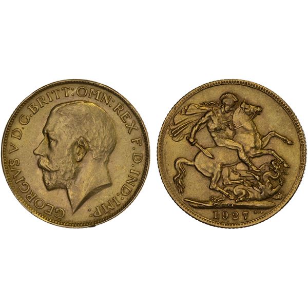 SOUTH AFRICA: George V, 1910-1936, AV sovereign, 1927-SA, AU