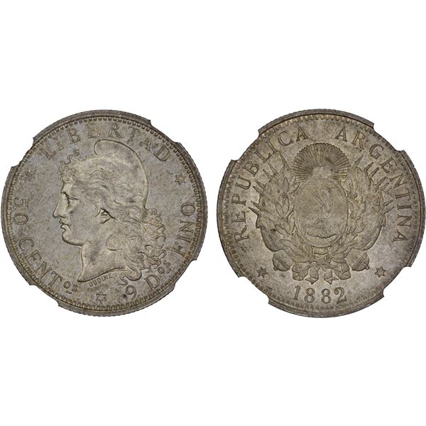 ARGENTINA: Republic, AR 50 centavos, 1882, NGC MS63
