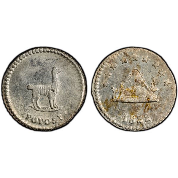 BOLIVIA: Republic, AR 1/4 sol, Potosi, 1852, PCGS MS62