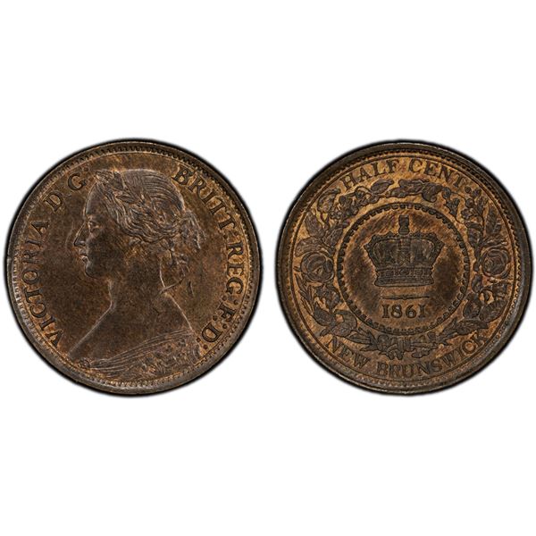 CANADA: NEW BRUNSWICK: Victoria, 1837-1867, AE 1/2 cent, 1861, PCGS MS64 BN