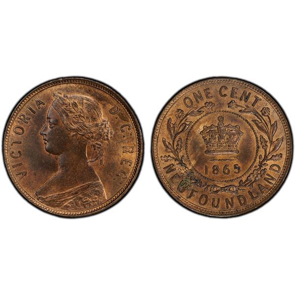 CANADA: NEWFOUNDLAND: Victoria, 1837-1901, AE cent, 1865, PCGS MS64 RB