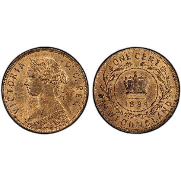 CANADA: NEWFOUNDLAND: Victoria, 1837-1901, AE cent, 1894, PCGS MS64 RB