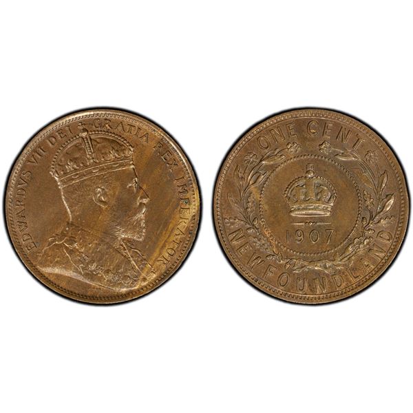 CANADA: NEWFOUNDLAND: Edward VII, 1901-1910, AE cent, 1907, PCGS MS63 BN