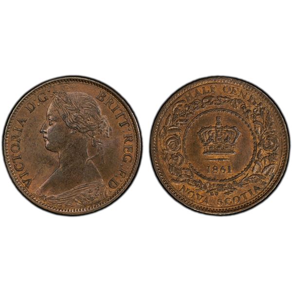 CANADA: NOVA SCOTIA: Victoria, 1837-1867, AE 1/2 cent, 1861, PCGS MS64 BN