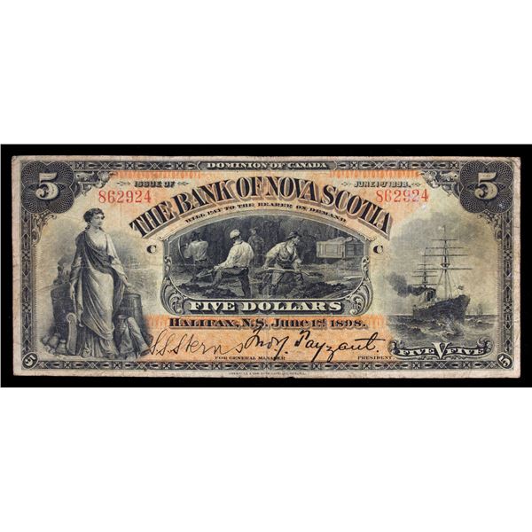 CANADA: 5 dollars, 1898, VF