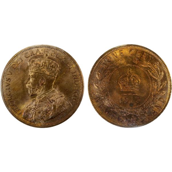 CANADA: George V, 1910-1936, AE cent, 1913, ICCS graded MS65 RD