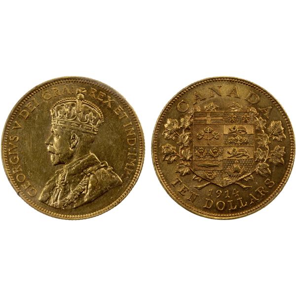 CANADA: George V, 1910-1936, AV 10 dollars, 1914, ICCS graded EF40