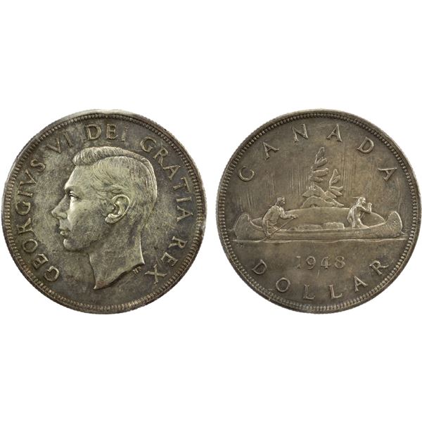 CANADA: George VI, 1936-1952, AR dollar, 1948, ICCS graded EF40