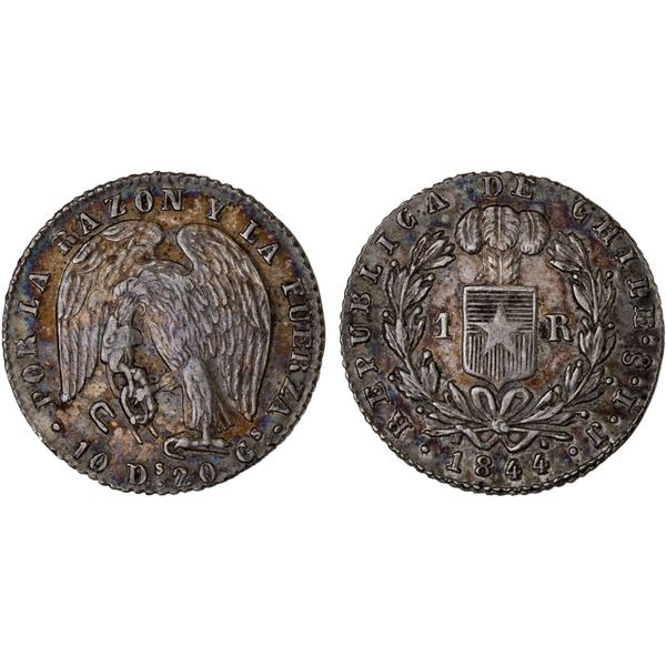 CHILE: Republic, AR real, 1844-So, Choice XF