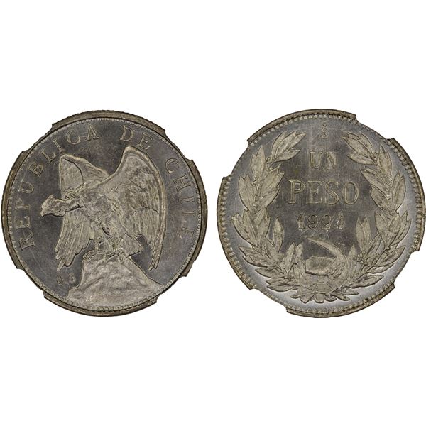 CHILE: Republic, AR peso, 1924-So, NGC MS66