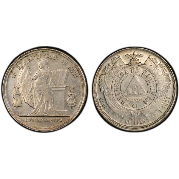 HONDURAS: Republic, AR peso, 1884, PCGS AU55