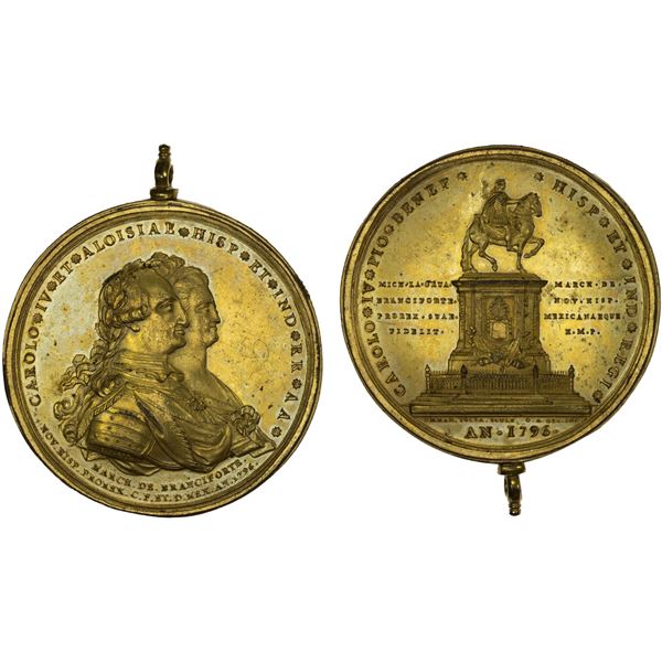 MEXICO: Carlos IV, 1788-1808, gilt AE medal (110.16g), 1796, AU-UNC
