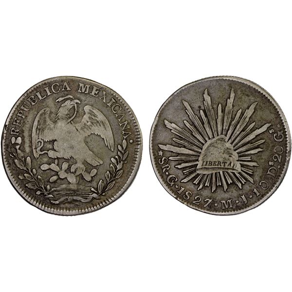 MEXICO: Republic, AR 8 reales (26.69g), 1827/6-Go, Fine