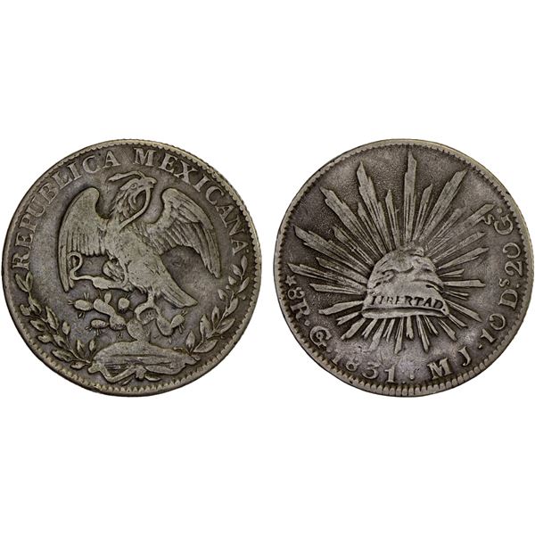 MEXICO: Republic, AR 8 reales (26.68g), 1831-Go, F-VF