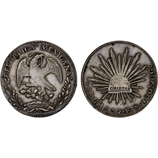 MEXICO: Republic, AR 8 reales (26.98g), Guadalajara, 1832-Ga, XF