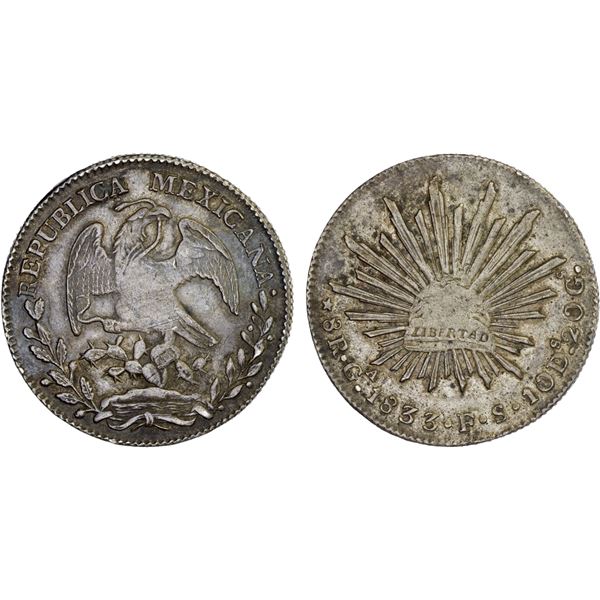 MEXICO: Republic, AR 8 reales (27.05g), Guadalajara, 1833-Ga, VF-XF
