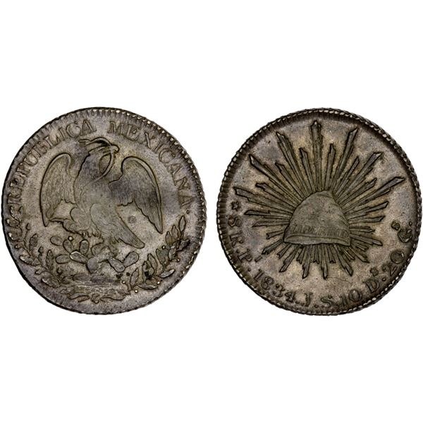 MEXICO: Republic, AR 8 reales (26.99g), San Luis Potosi, 1834/3-Pi, XF-AU