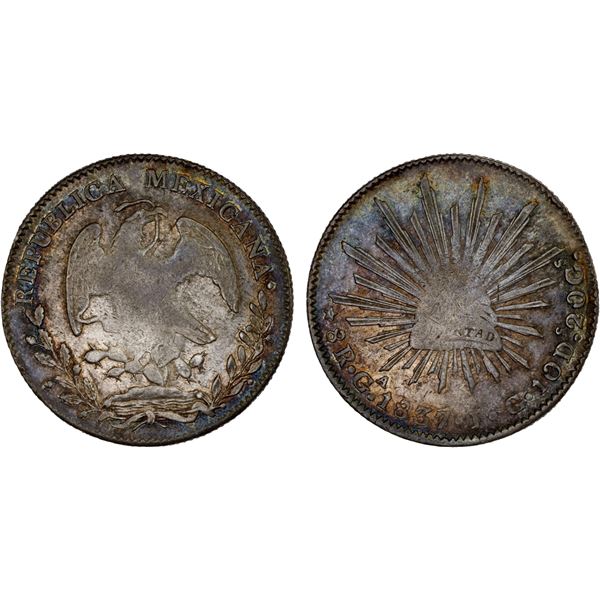 MEXICO: Republic, AR 8 reales (26.94g), Guadalajara, 1837/6-Ga, XF