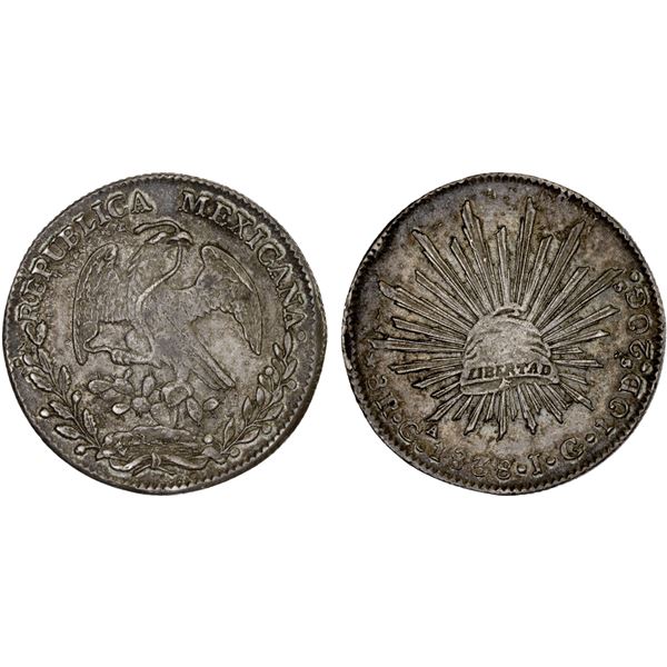 MEXICO: Republic, AR 8 reales (27.02g), Guadalajara, 1838-Ga, XF