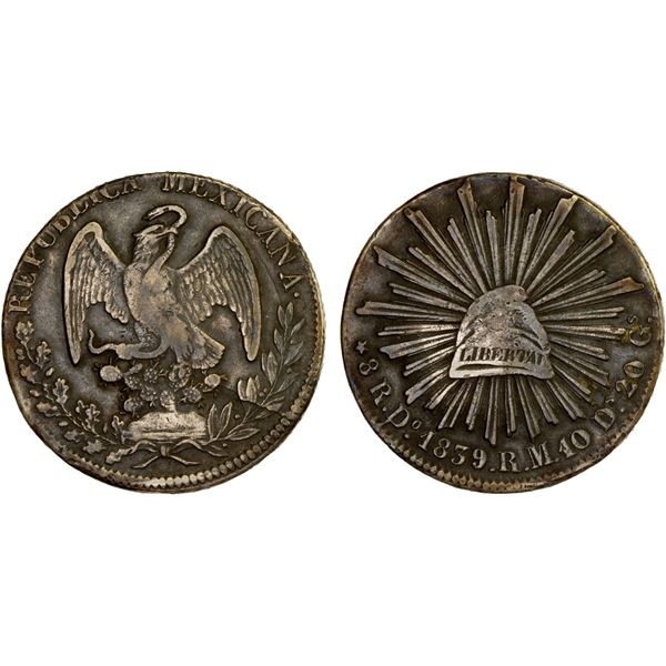 MEXICO: Republic, AR 8 reales (26.80g), 1839/1-Do, VF