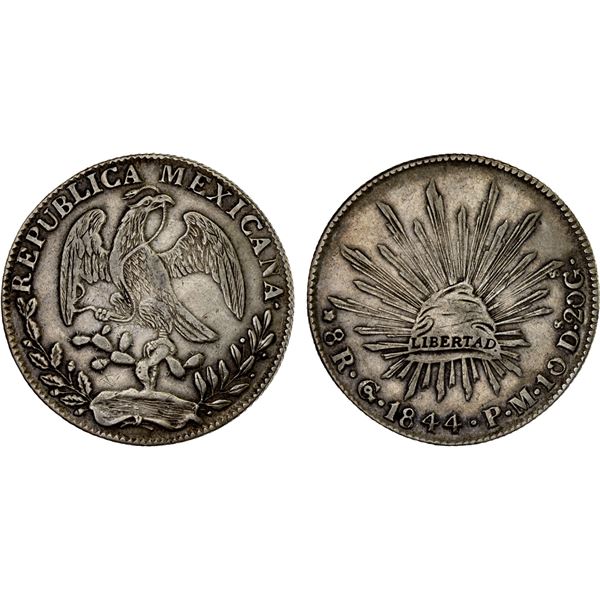 MEXICO: Republic, AR 8 reales (26.98g), Guanajuato, 1844-Go, Choice VF