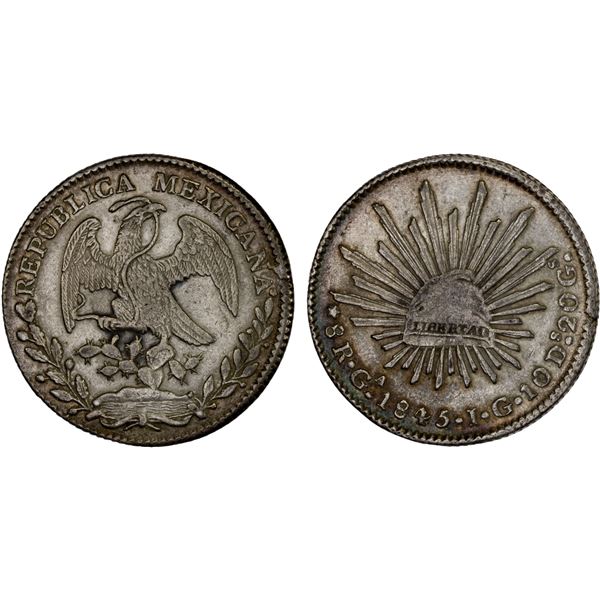 MEXICO: Republic, AR 8 reales (26.99g), Guadalajara, 1845-Ga, XF