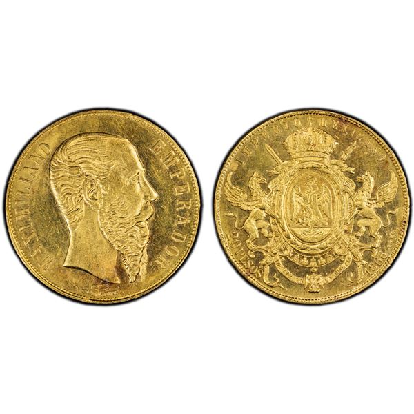 MEXICO: Maximiliano, 1864-1867, AV 20 pesos, Mexico City, 1866-Mo, PCGS MS63