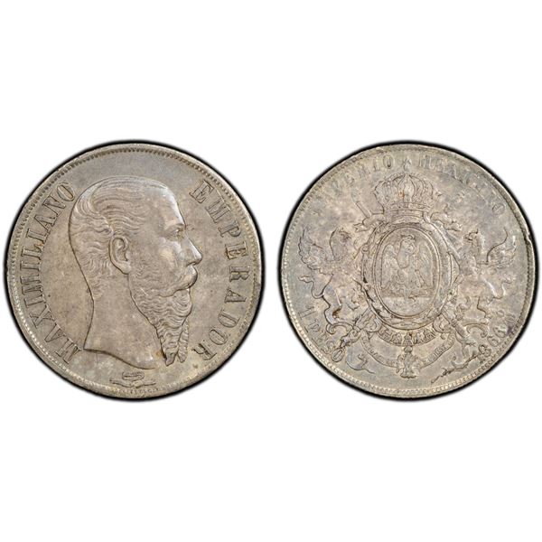 MEXICO: Maximiliano, 1864-1867, AR peso, Mexico City, 1866-Mo, PCGS AU55