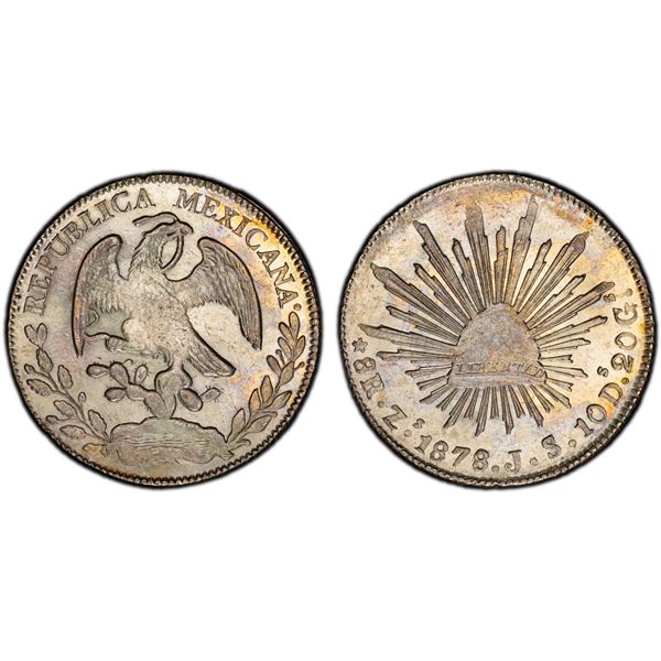 MEXICO: Republic, AR 8 reales, Zacatecas, 1878-Zs, PCGS MS62