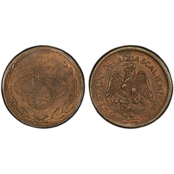 MEXICO: Revolutionary Issue, AE 5 Centavos, Aguascalientes, 1915, PCGS MS63 BN