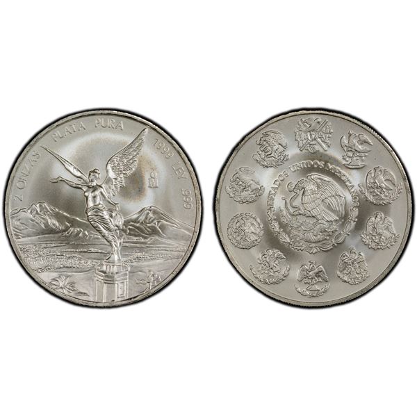 MEXICO: Estados Unidos, AR 2 onzas, 1999-Mo, PCGS MS68