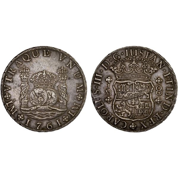 PERU: Carlos III, 1759-1788, AR 8 reales, 1761, VF-XF