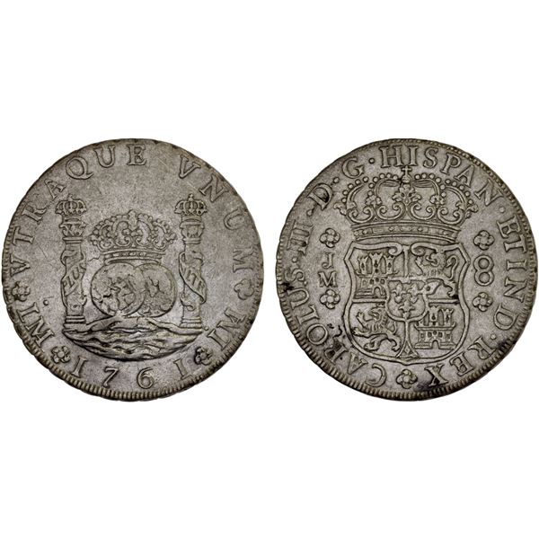 PERU: Carlos III, 1759-1788, AR 8 reales, 1761-LM, VF-XF