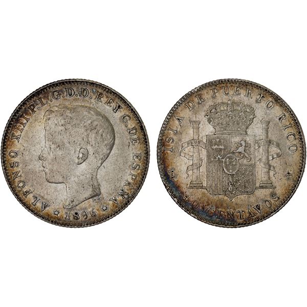 PUERTO RICO: Alfonso XIII, 1886-1931, AR 40 centavos, 1896, XF