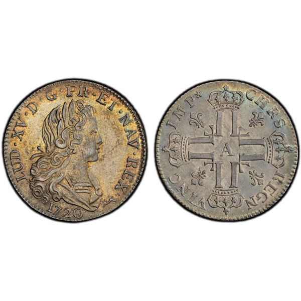 UNITED STATES: Louis XV, 1715-1774, AR petit Louis d'argent (1/3 ecu), Paris, 1720-A, PCGS MS63