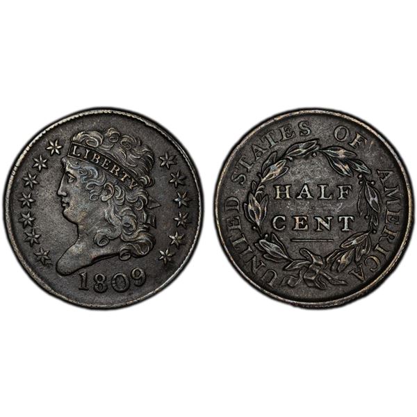 UNITED STATES: AE 1/2 cent, 1809, PCGS EF40