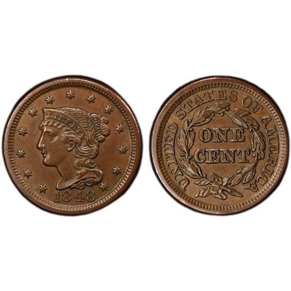 UNITED STATES: AE cent, 1848, PCGS AU58