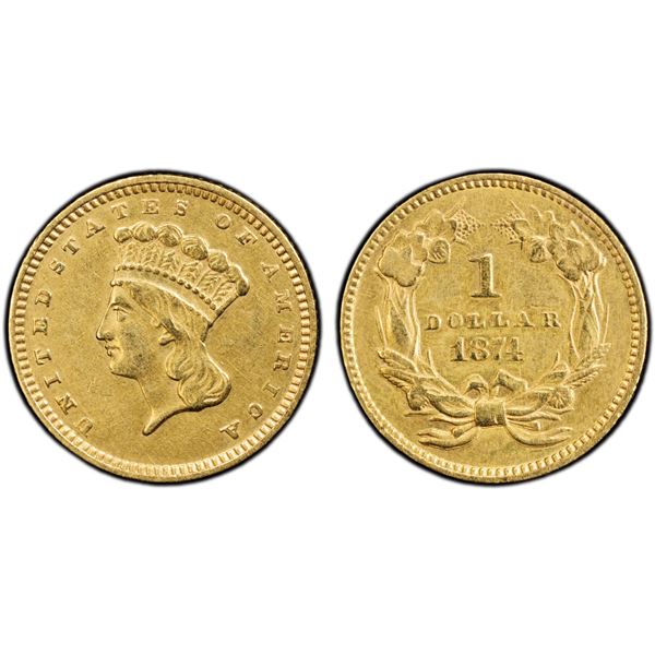 UNITED STATES: AV dollar, 1874, PCGS AU details