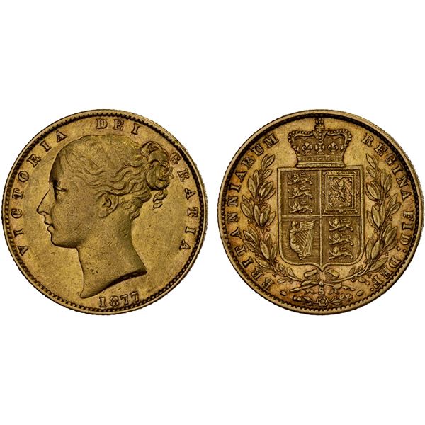 AUSTRALIA: Victoria, 1837-1901, AV sovereign, 1877-S, VF-XF