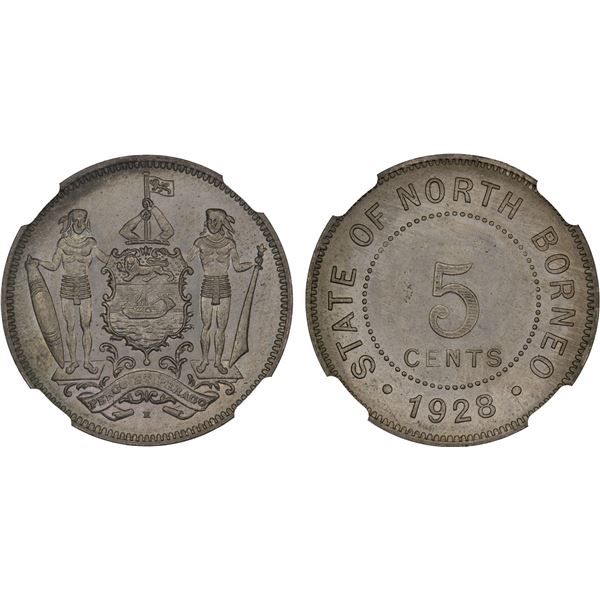 BRITISH NORTH BORNEO: George V, 1910-1936, 5 cents, 1928-H, NGC MS66