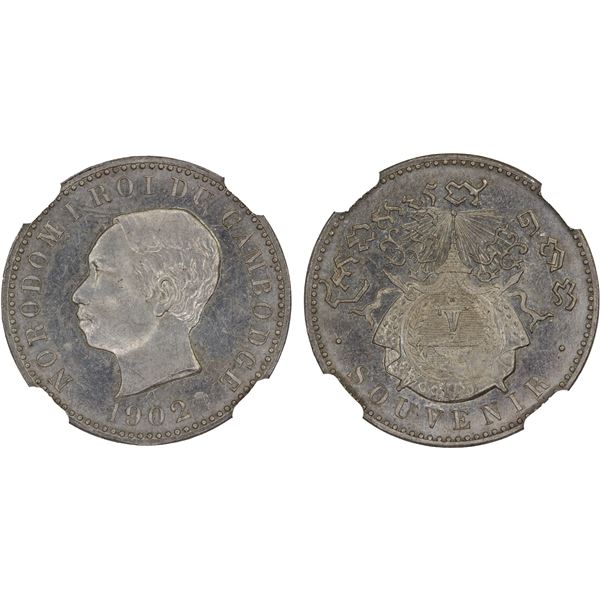 CAMBODIA: Norodom I, 1860-1904, AR franc, 1902, NGC MS63