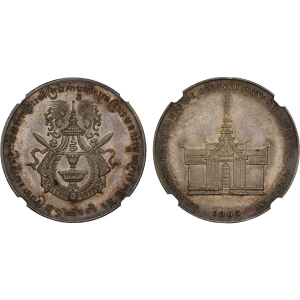 CAMBODIA: Sisowath, 1904-1927, AR medal (16.87g), 1905, NGC MS63 +