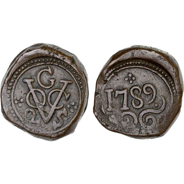 CEYLON (DUTCH): AE 2 stuiver (27.29g), Galle, 1789-G, XF