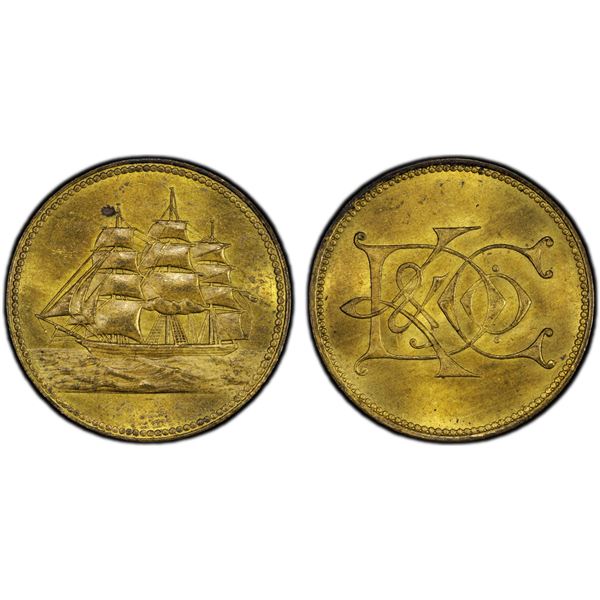 CEYLON: brass token, ND (1866), PCGS MS64