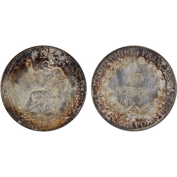 FRENCH INDOCHINA: French Colony, AR 20 cents, 1895-A, ANACS MS64