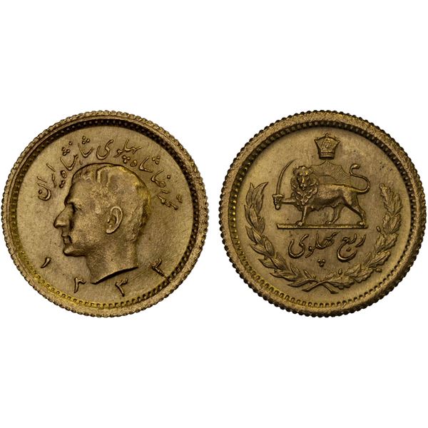 IRAN: Muhammad Reza Shah, 1941-1979, AV 1/4 pahlavi, SH1333, BU