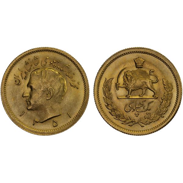 IRAN: Muhammad Reza Shah, 1941-1979, AV pahlavi, SH1351, BU