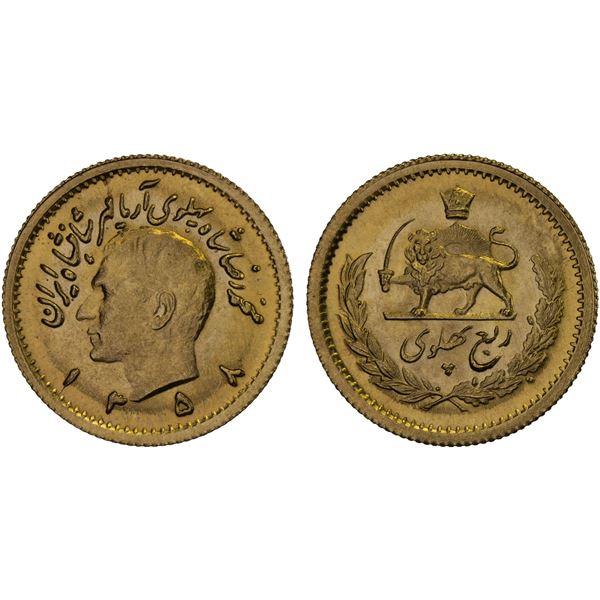 IRAN: Muhammad Reza Shah, 1941-1979, AV 1/4 pahlavi, SH1358, BU