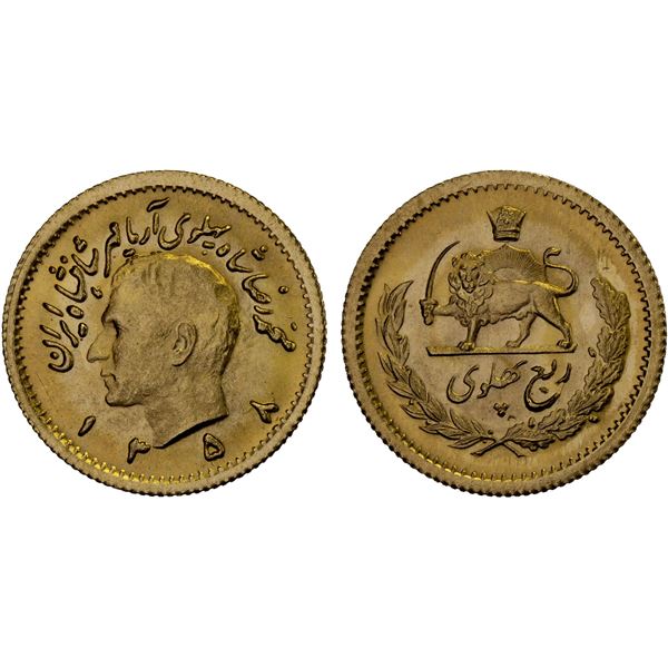 IRAN: Muhammad Reza Shah, 1941-1979, AV 1/4 pahlavi, SH1358, BU
